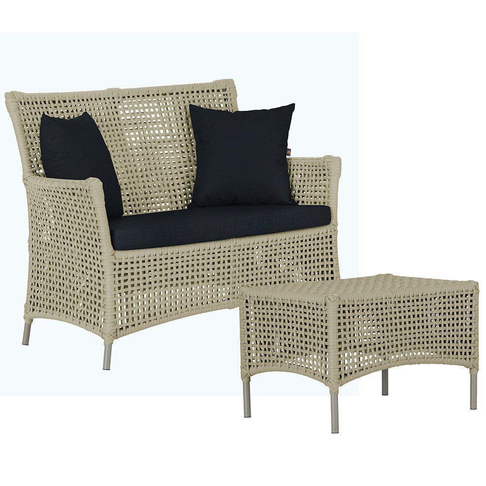 1 Sofá E Mesa Centro Igapó Alumínio Corda Náutica E12 Trama Rami - 1