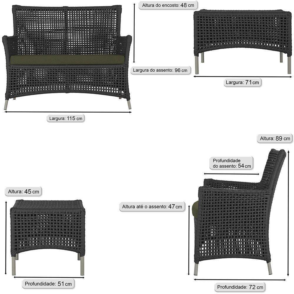 1 Sofá E Mesa Centro Igapó Alumínio Corda Náutica E13 Trama Preto - 6