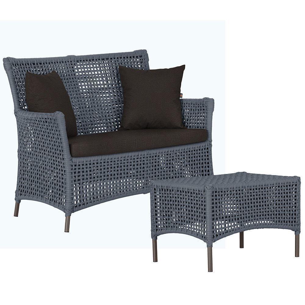 1 Sofá E Mesa Igapó Alumínio Marrom Corda Náutica E9 Trama Prata - 1