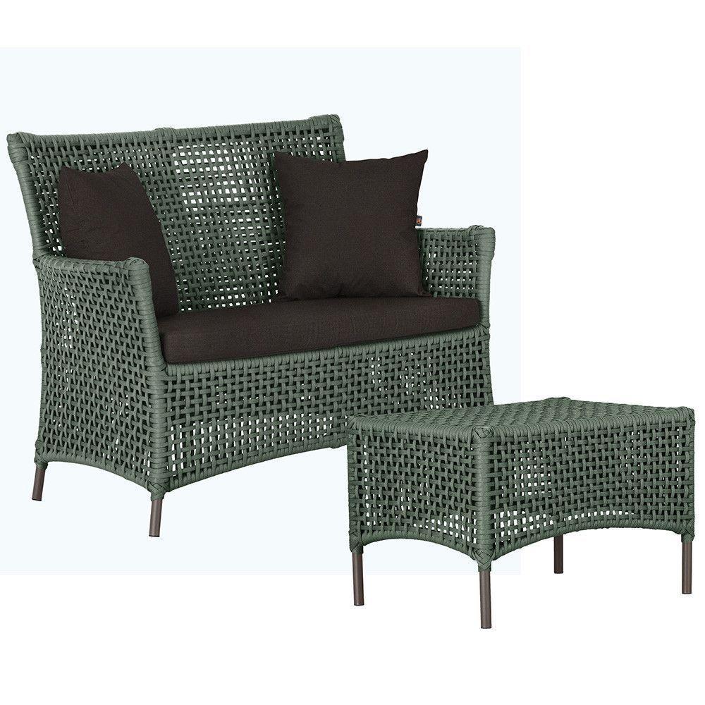 1 Sofá E Mesa Igapó Alumínio Marrom Corda Náutica E9 Trama Verde - 1