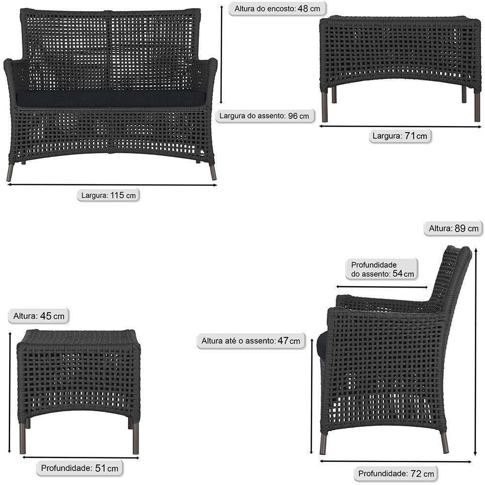 1 Sofá E Mesa Igapó Alumínio Marrom Corda Náutica E12 Trama Preto - 6