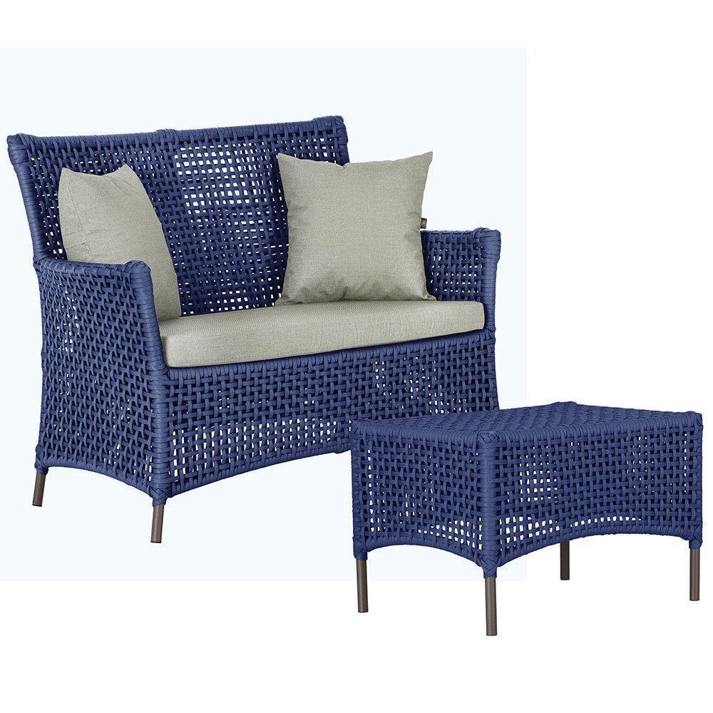 1 Sofá E Mesa Igapó Alumínio Marrom Corda Náutica E3 Trama Azul - 1