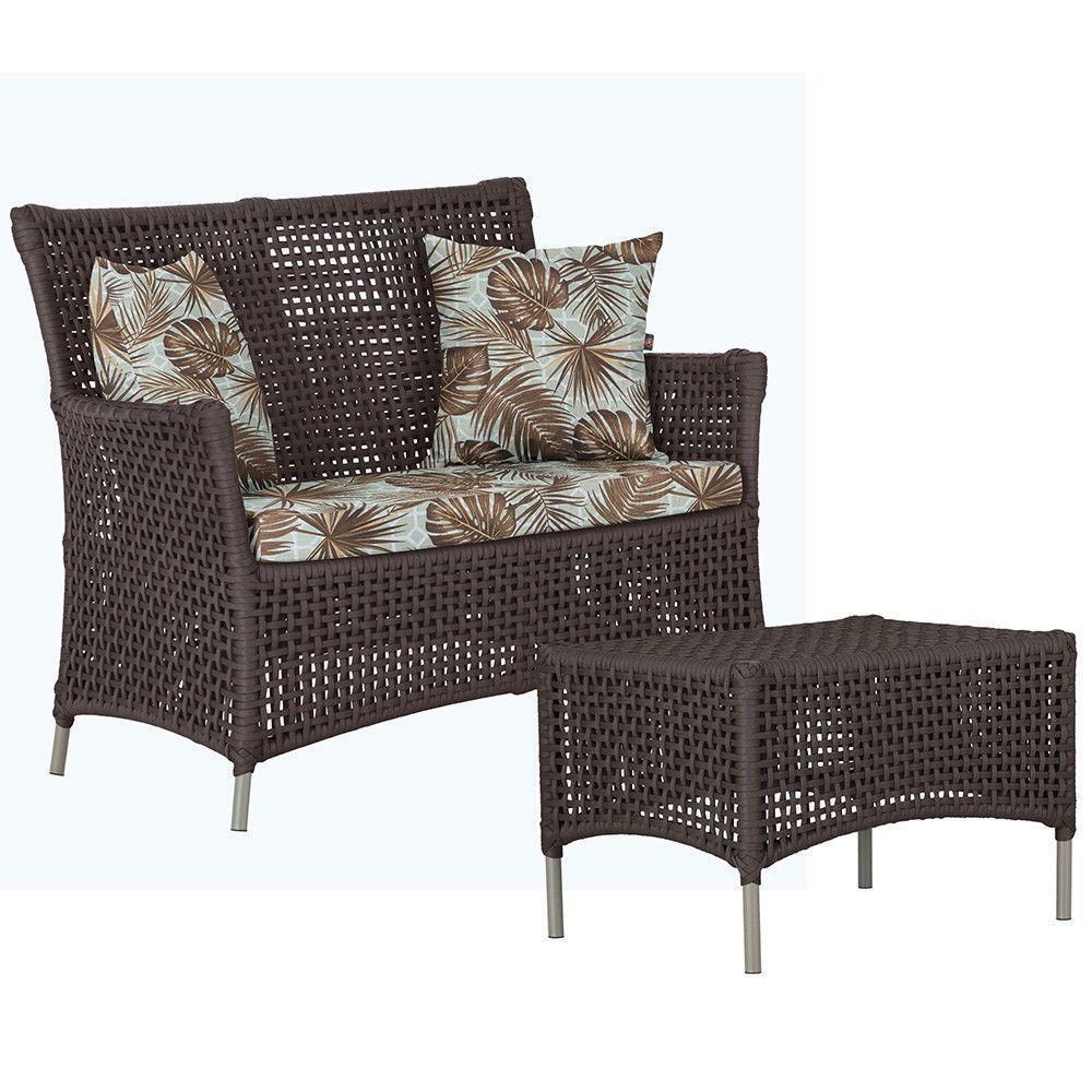 1 Sofá E Mesa Centro Igapó Alumínio Corda Náutica E6 Trama Marrom - 1