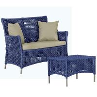 1 Sofá E Mesa Centro Igapó Alumínio Corda Náutica E7 Trama Azul - 1