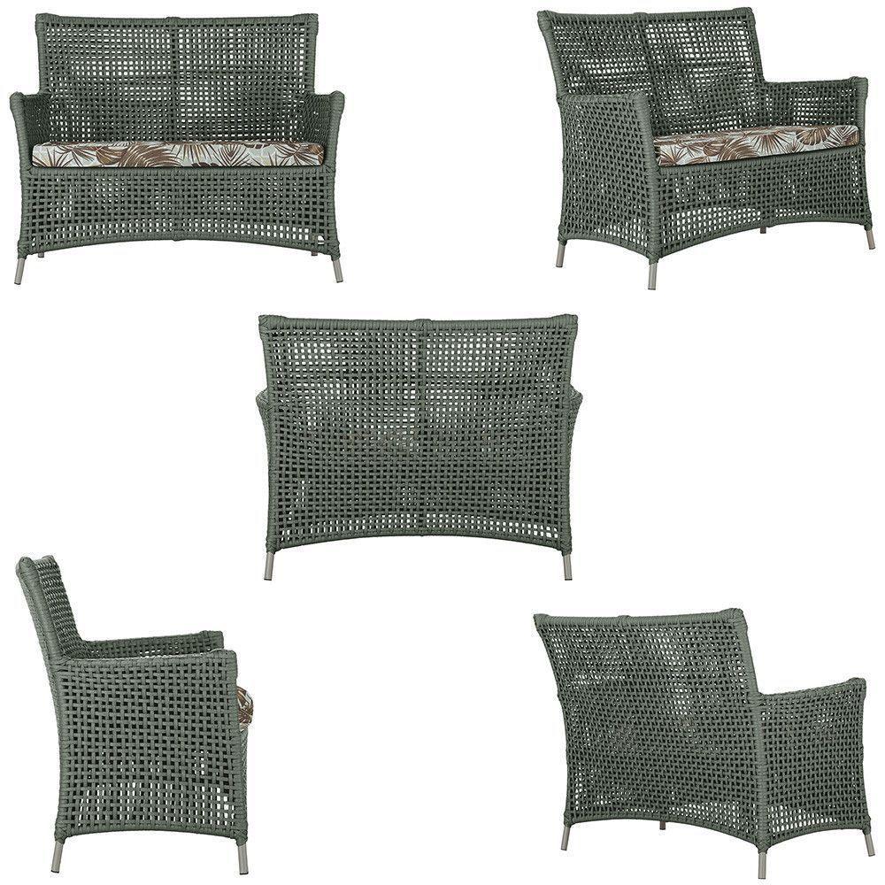 1 Sofá E Mesa Centro Igapó Alumínio Corda Náutica E6 Trama Verde - 2