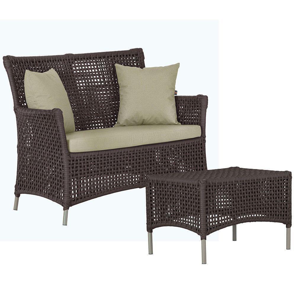 1 Sofá E Mesa Centro Igapó Alumínio Corda Náutica E7 Trama Marrom - 1