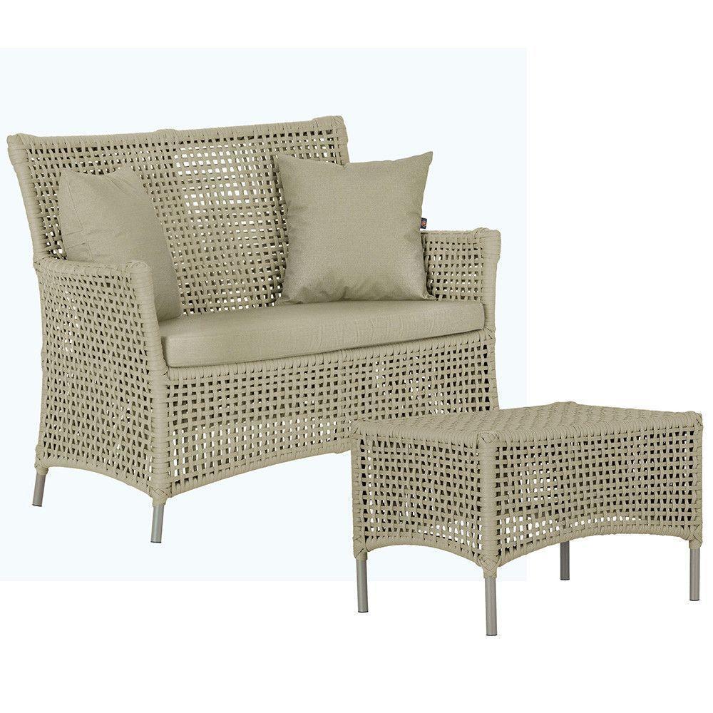 1 Sofá E Mesa Centro Igapó Alumínio Corda Náutica E7 Trama Rami - 1