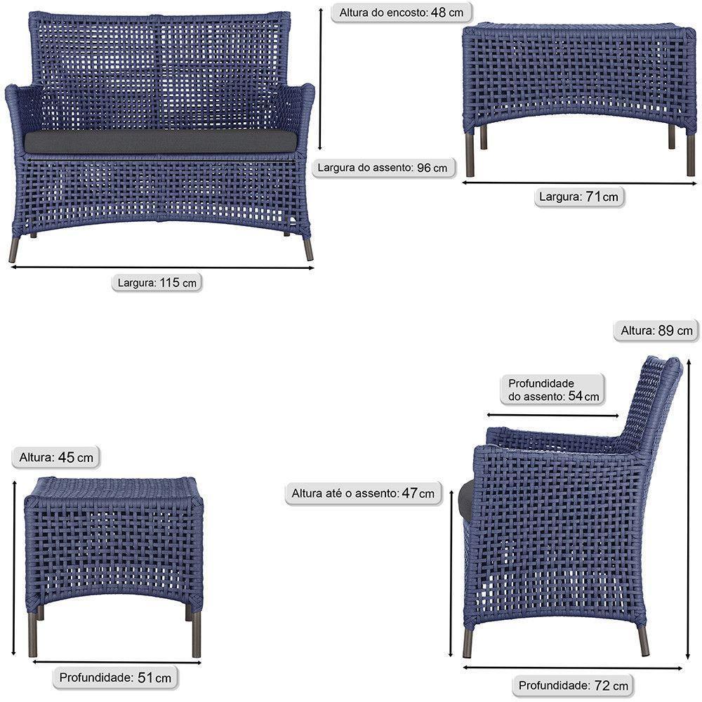 1 Sofá E Mesa Igapó Alumínio Marrom Corda Náutica E11 Trama Azul - 6
