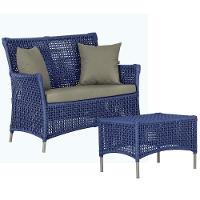 1 Sofá E Mesa Centro Igapó Alumínio Corda Náutica E8 Trama Azul - 1