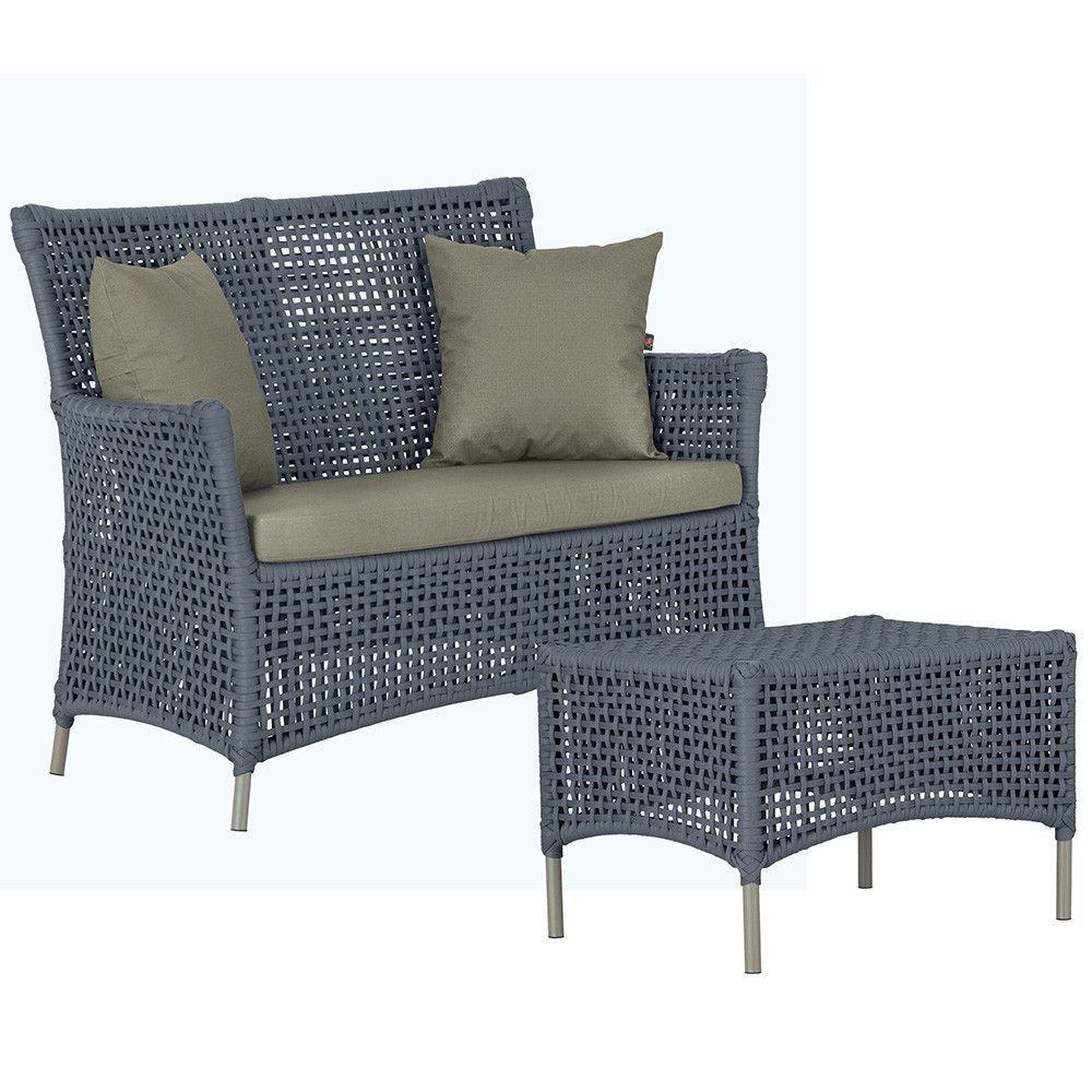 1 Sofá E Mesa Centro Igapó Alumínio Corda Náutica E8 Trama Prata - 1