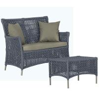 1 Sofá E Mesa Centro Igapó Alumínio Corda Náutica E8 Trama Prata - 1