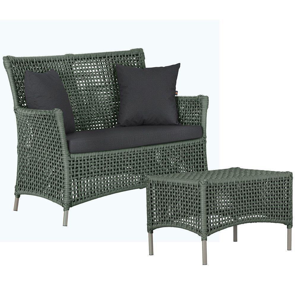 1 Sofá E Mesa Centro Igapó Alumínio Corda Náutica E11 Trama Verde - 1