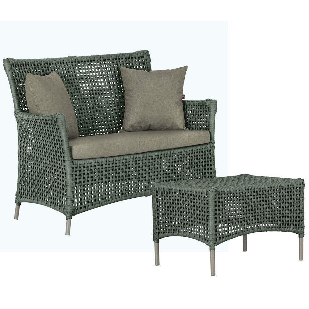 1 Sofá E Mesa Centro Igapó Alumínio Corda Náutica E8 Trama Verde - 1