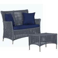 1 Sofá E Mesa Centro Igapó Alumínio Corda Náutica E10 Trama Prata - 1