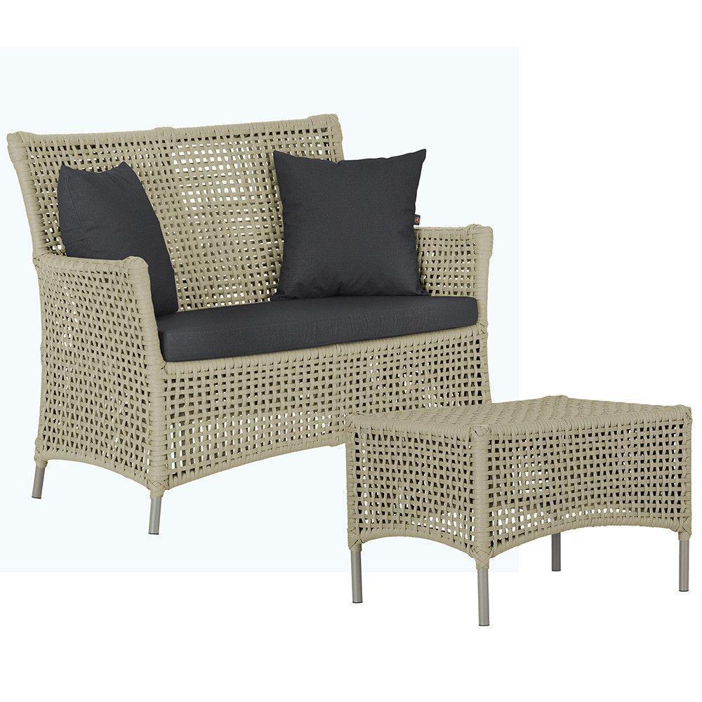 1 Sofá E Mesa Centro Igapó Alumínio Corda Náutica E11 Trama Rami - 1