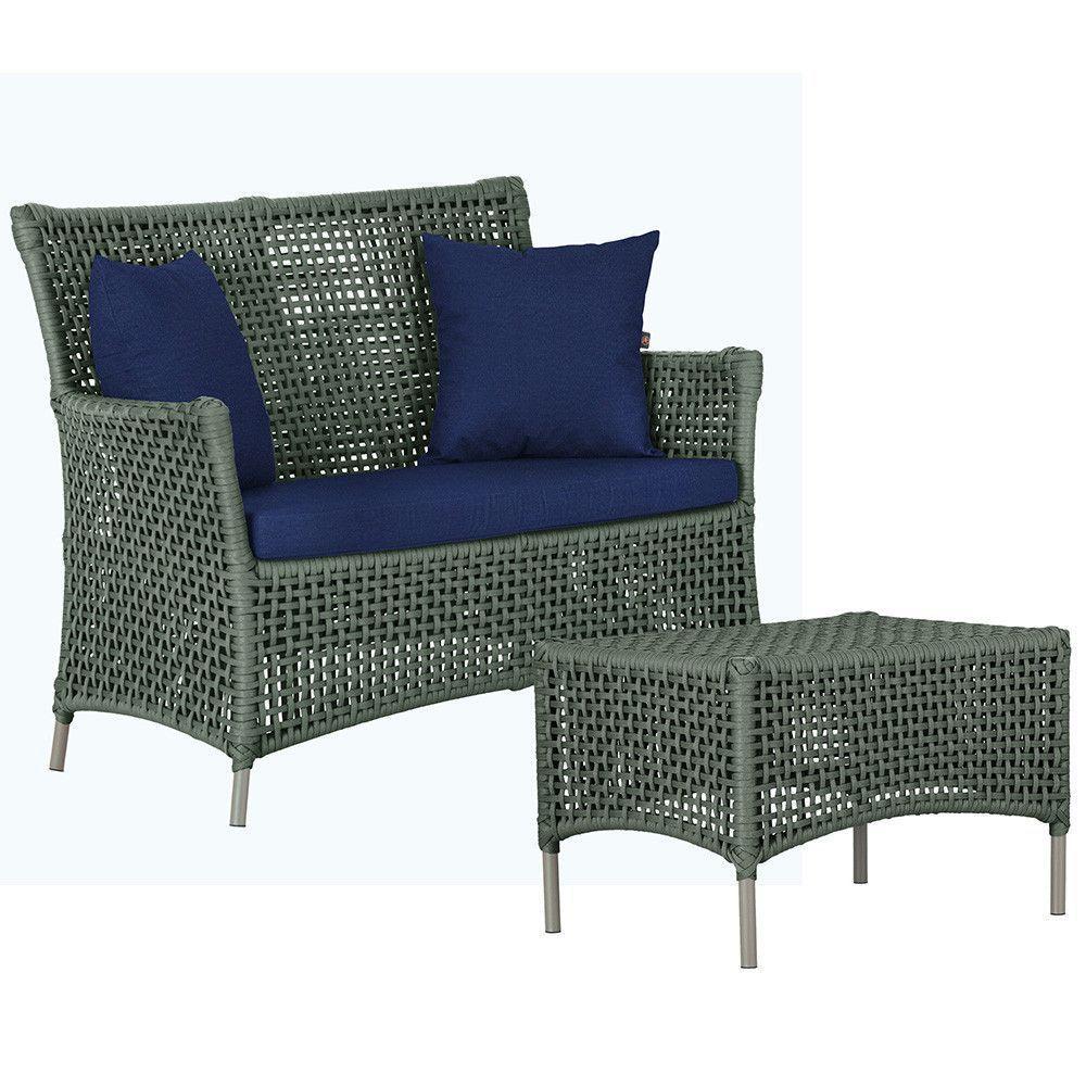 1 Sofá E Mesa Centro Igapó Alumínio Corda Náutica E10 Trama Verde - 1