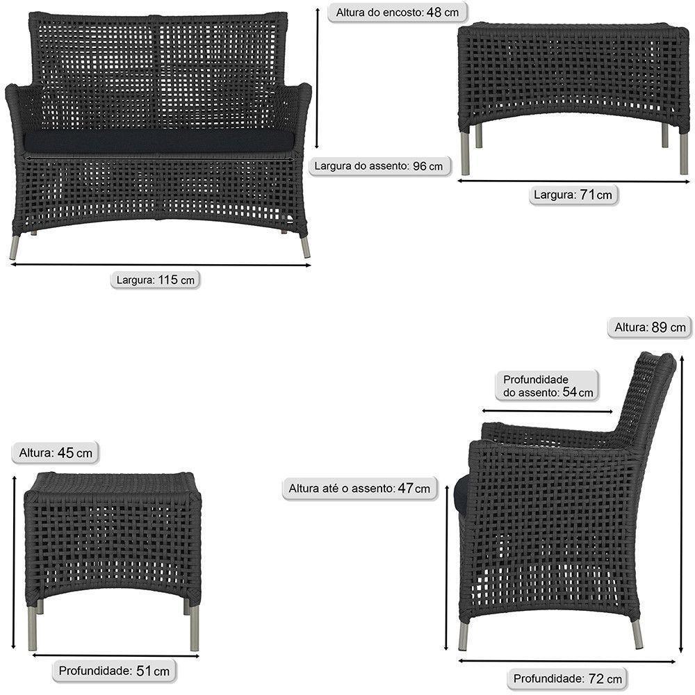 1 Sofá E Mesa Centro Igapó Alumínio Corda Náutica E12 Trama Preto - 6