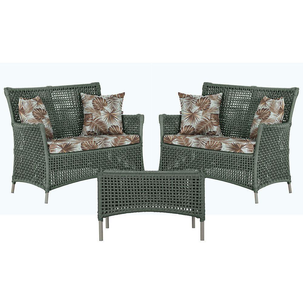 2 Sofás E Mesa Igapó Alumínio Fendi Corda Náutica E6 Trama Verde - 1