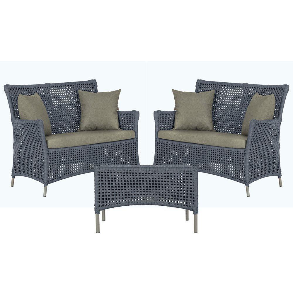 2 Sofás E Mesa Igapó Alumínio Fendi Corda Náutica E8 Trama Prata - 1