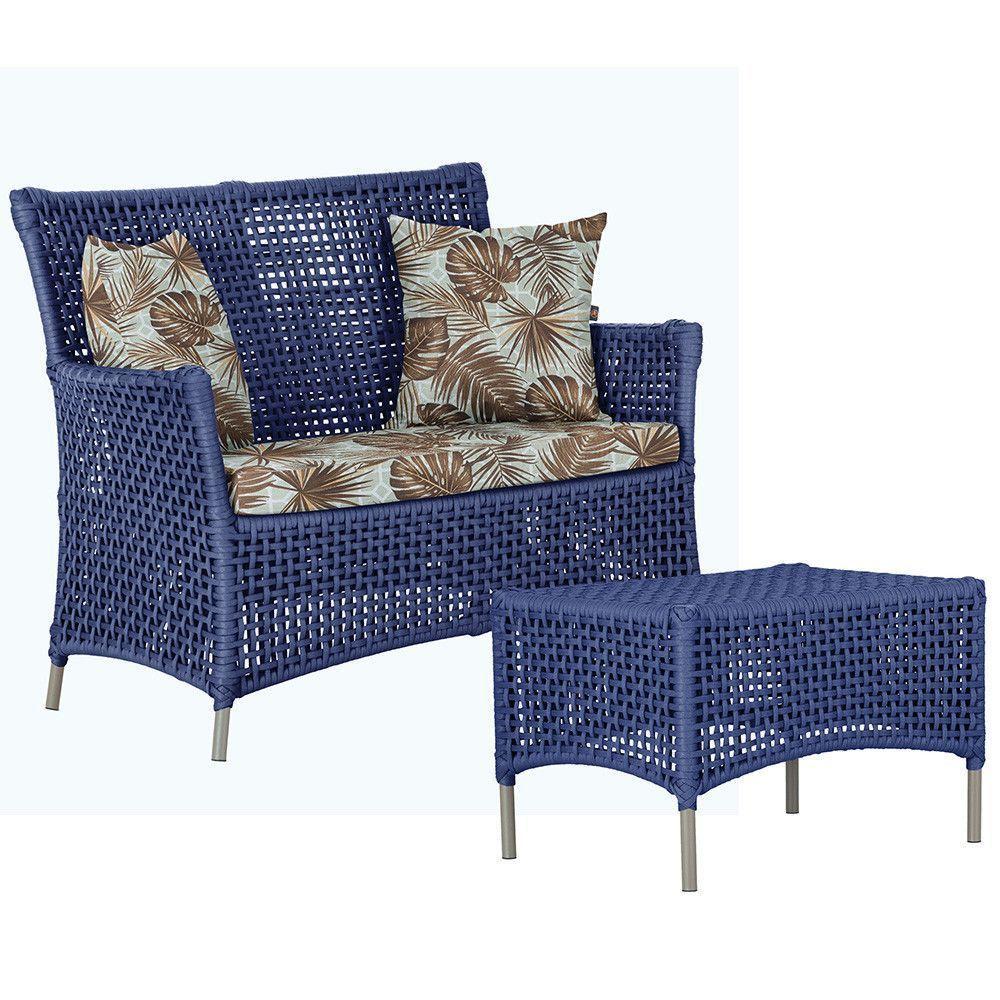 1 Sofá E Mesa Centro Igapó Alumínio Corda Náutica E6 Trama Azul - 1