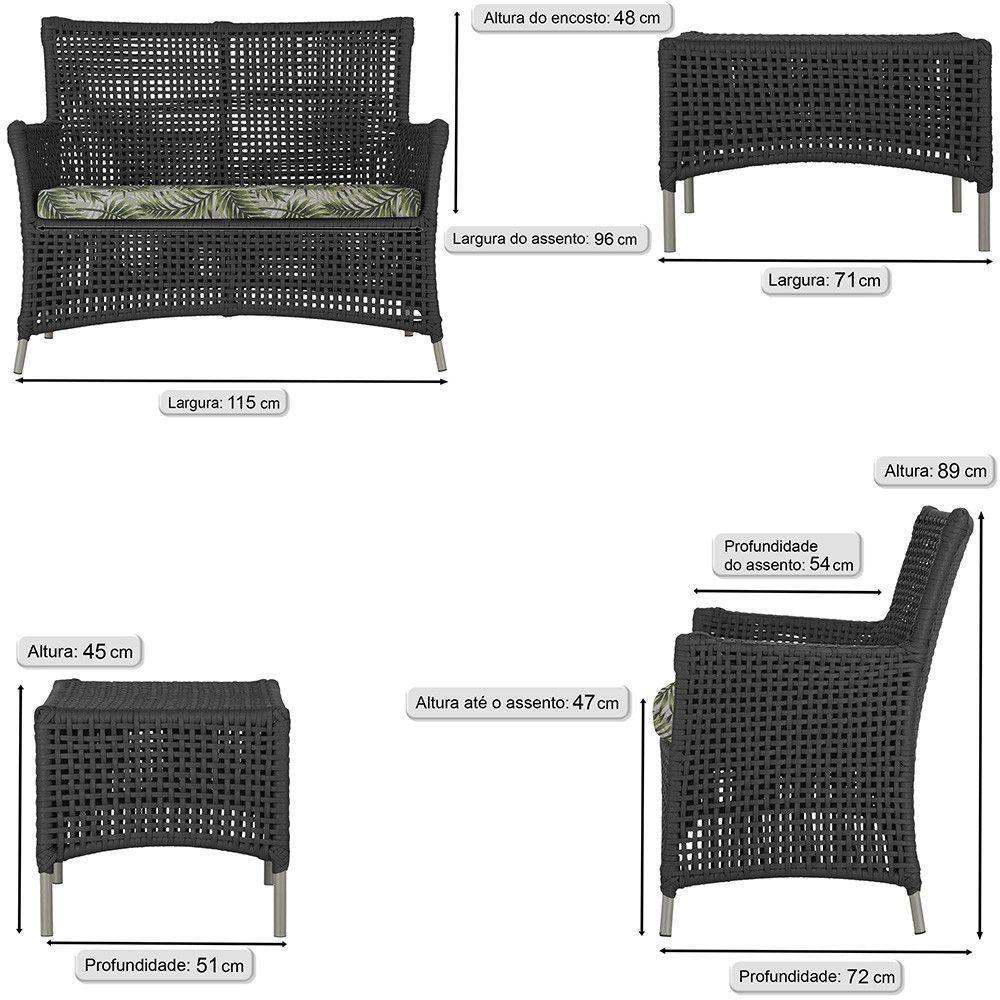 2 Sofás E Mesa Igapó Alumínio Fendi Corda Náutica E5 Trama Preto - 5