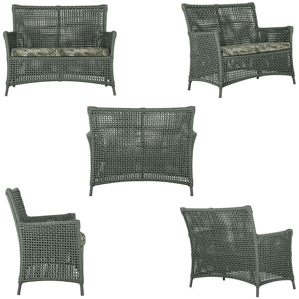 1 Sofá E Mesa Igapó Alumínio Preta Corda Náutica E5 Trama Verde - 1