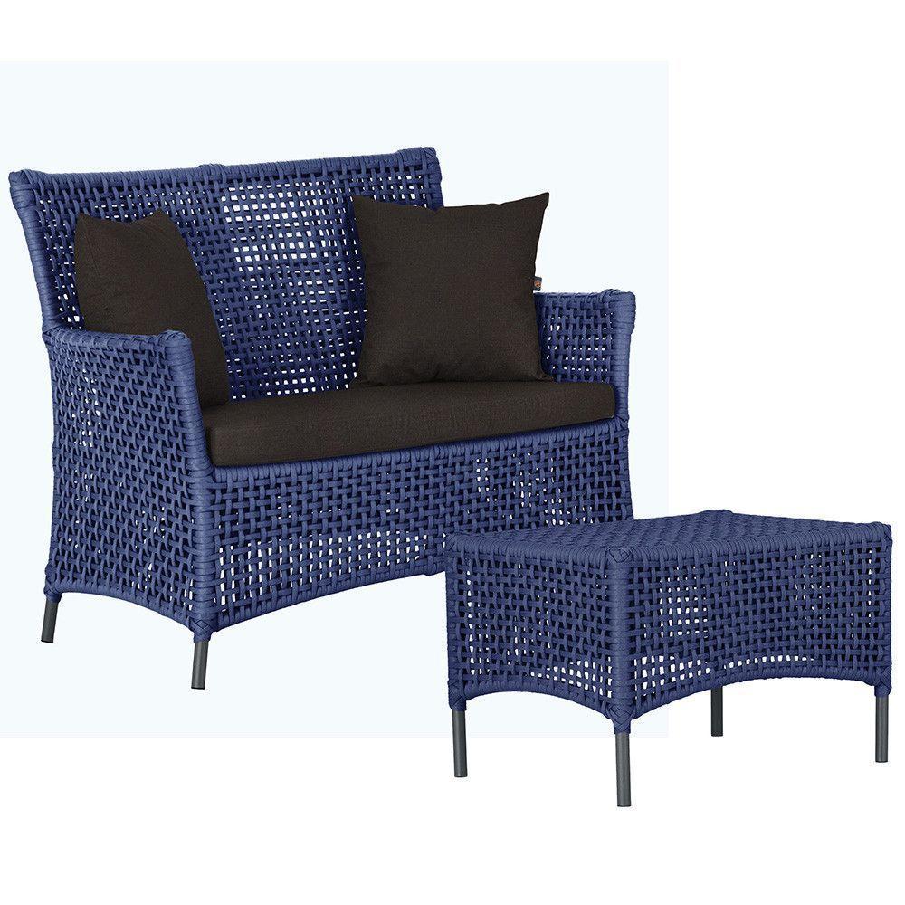 1 Sofá E Mesa Igapó Alumínio Preta Corda Náutica E9 Trama Azul - 1