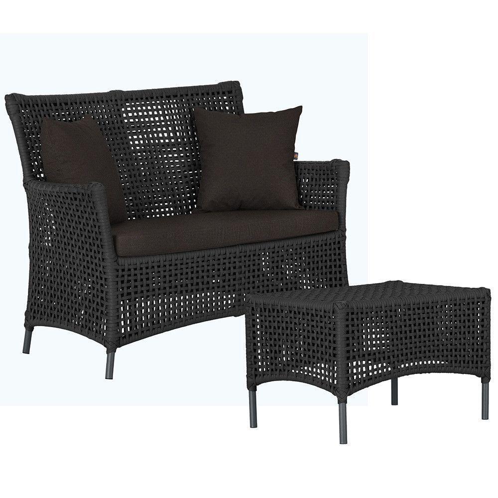 1 Sofá E Mesa Igapó Alumínio Preta Corda Náutica E9 Trama Preto - 1