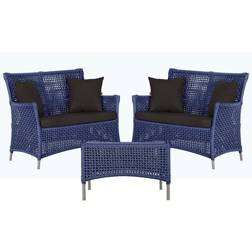 2 Sofás E Mesa Igapó Alumínio Fendi Corda Náutica E9 Trama Azul - 1