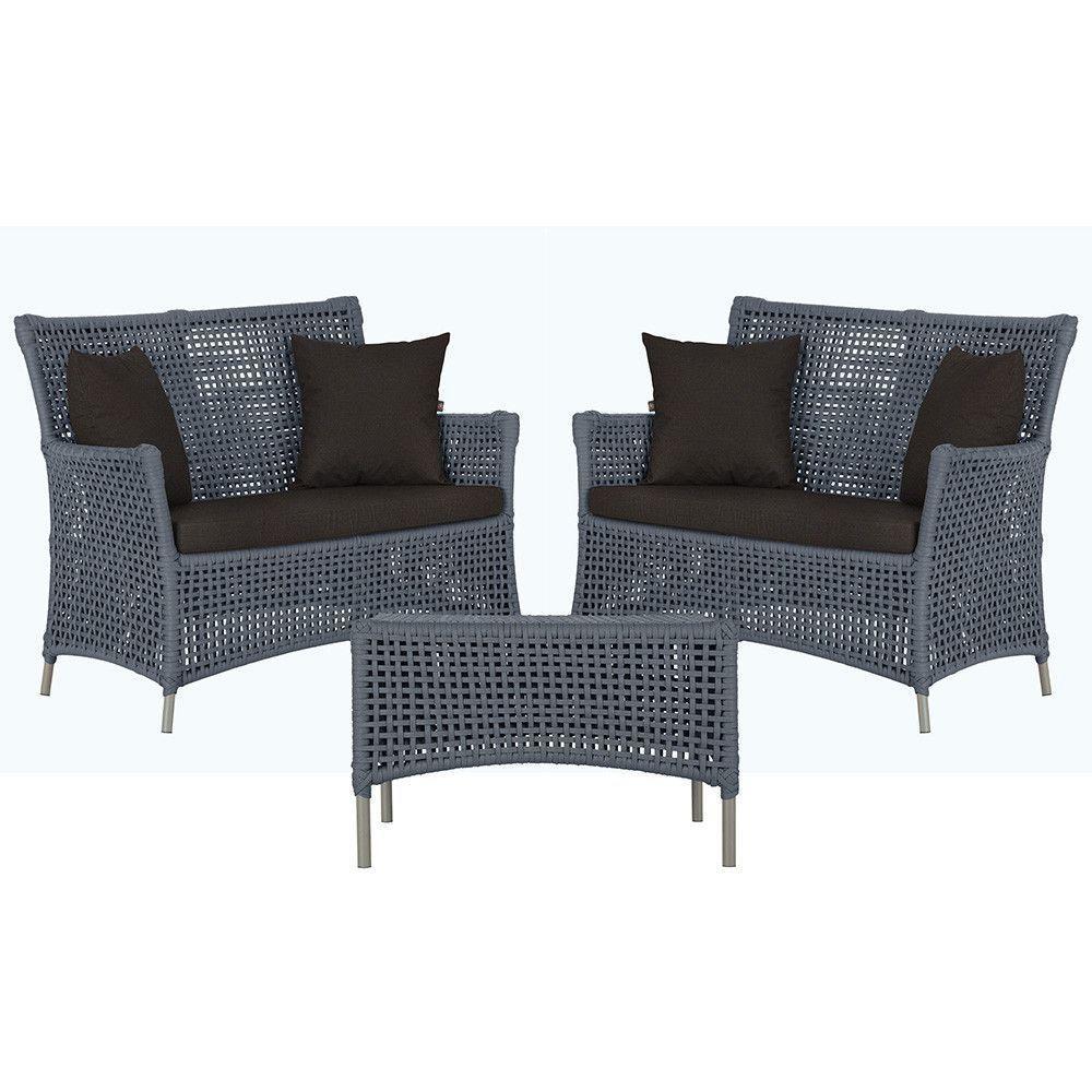 2 Sofás E Mesa Igapó Alumínio Fendi Corda Náutica E9 Trama Prata - 1