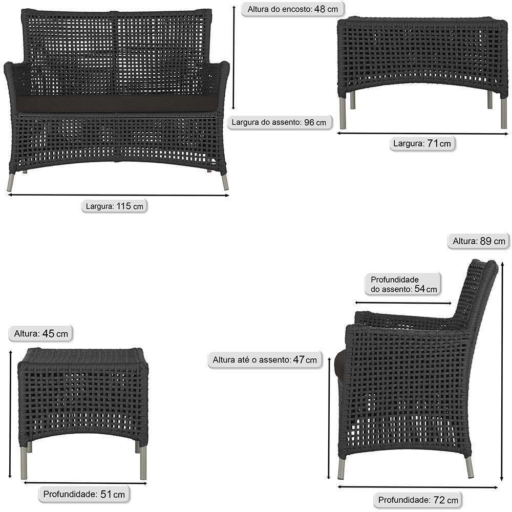 2 Sofás E Mesa Igapó Alumínio Fendi Corda Náutica E9 Trama Preto - 6