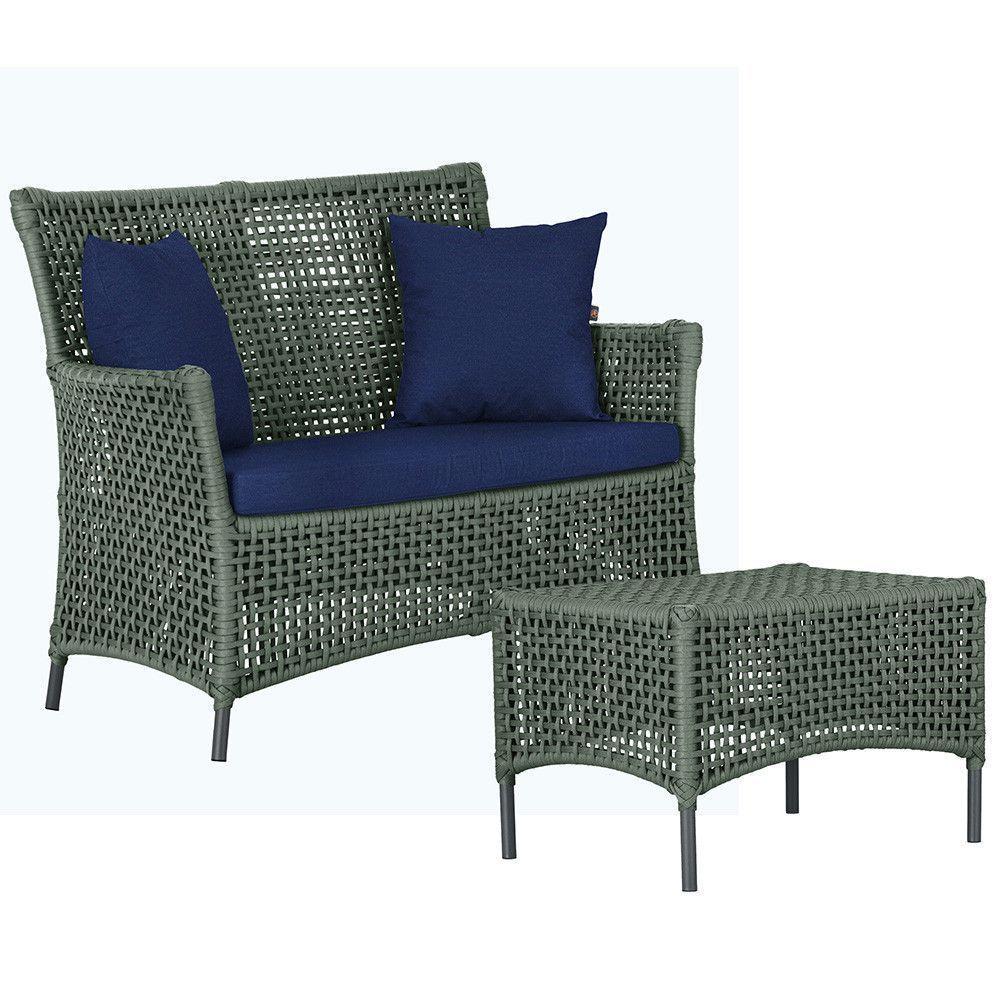 1 Sofá E Mesa Igapó Alumínio Preta Corda Náutica E10 Trama Verde - 1