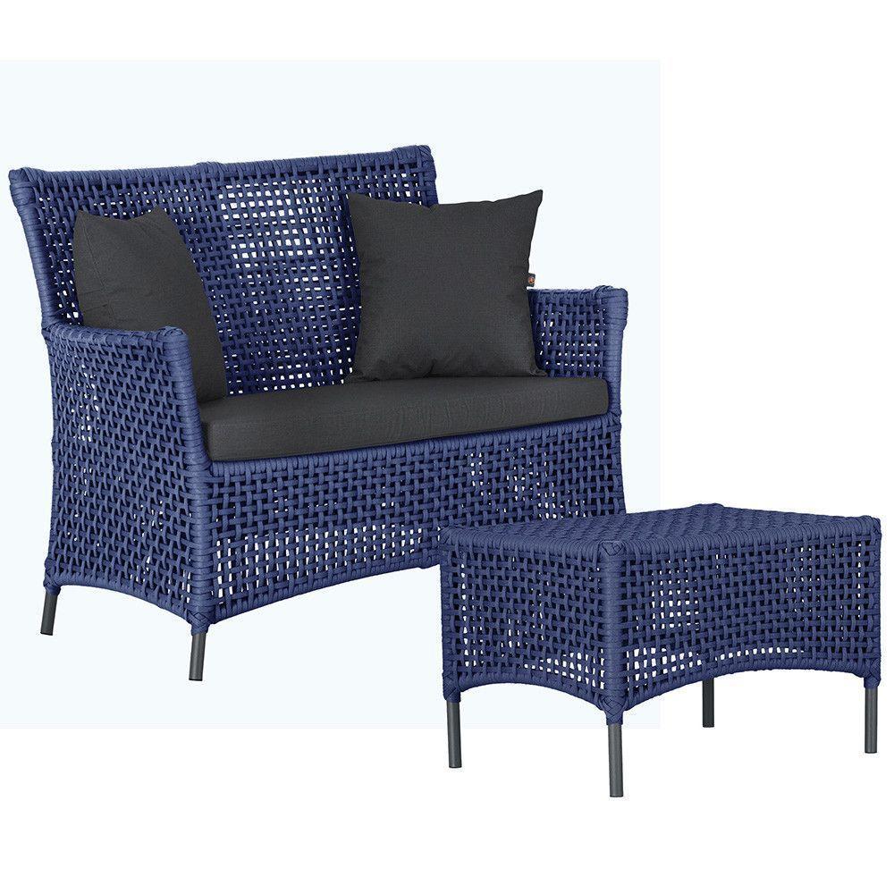 1 Sofá E Mesa Igapó Alumínio Preta Corda Náutica E11 Trama Azul - 1