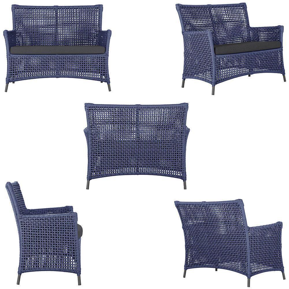 1 Sofá E Mesa Igapó Alumínio Preta Corda Náutica E11 Trama Azul - 3