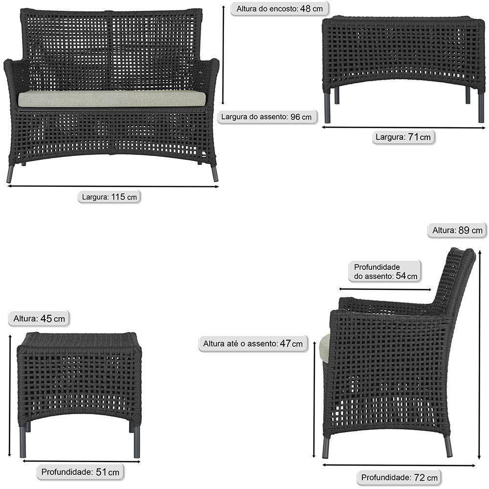 2 Sofás E Mesa Igapó Alumínio Preta Corda Náutica E3 Trama Preto - 4