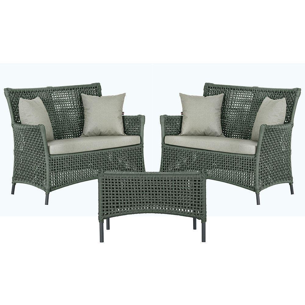 2 Sofás E Mesa Igapó Alumínio Preta Corda Náutica E3 Trama Verde - 1