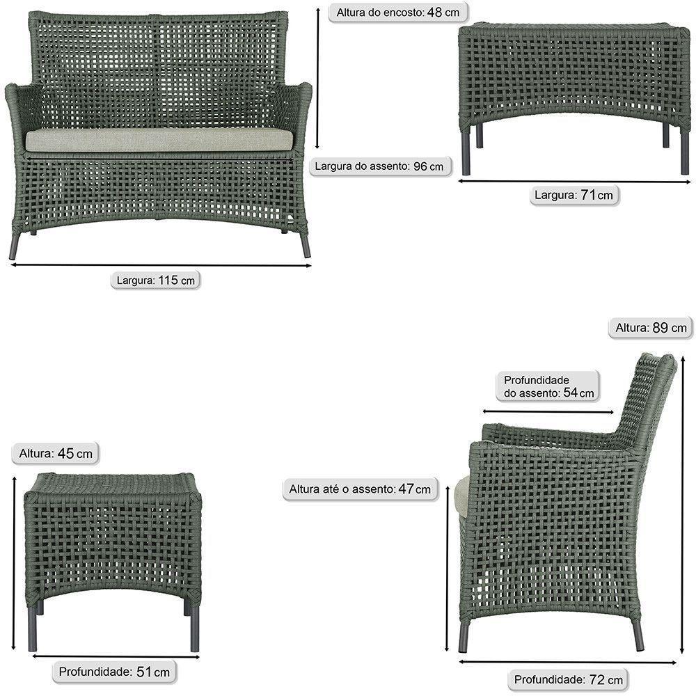 2 Sofás E Mesa Igapó Alumínio Preta Corda Náutica E3 Trama Verde - 5