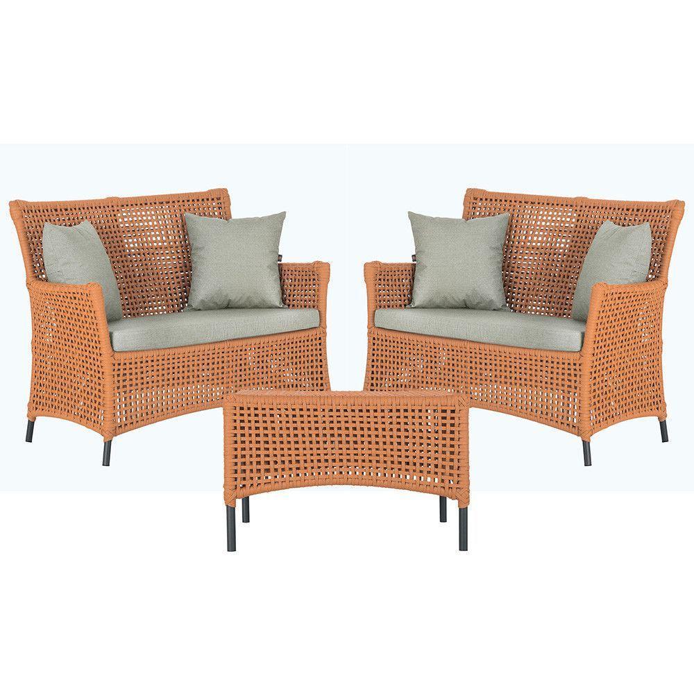 2 Sofás E Mesa Igapó Alumínio Preta Corda Náutica E3 Trama Terra Cota - 1