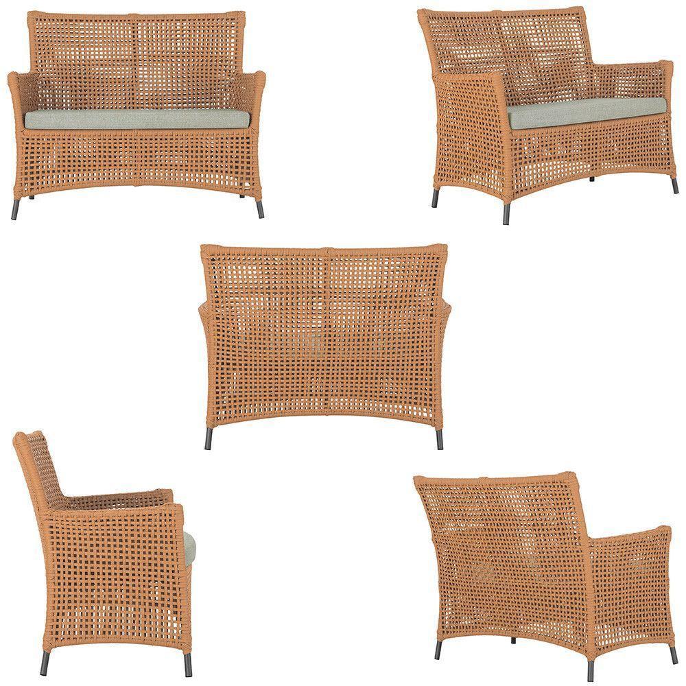 2 Sofás E Mesa Igapó Alumínio Preta Corda Náutica E3 Trama Terra Cota - 2