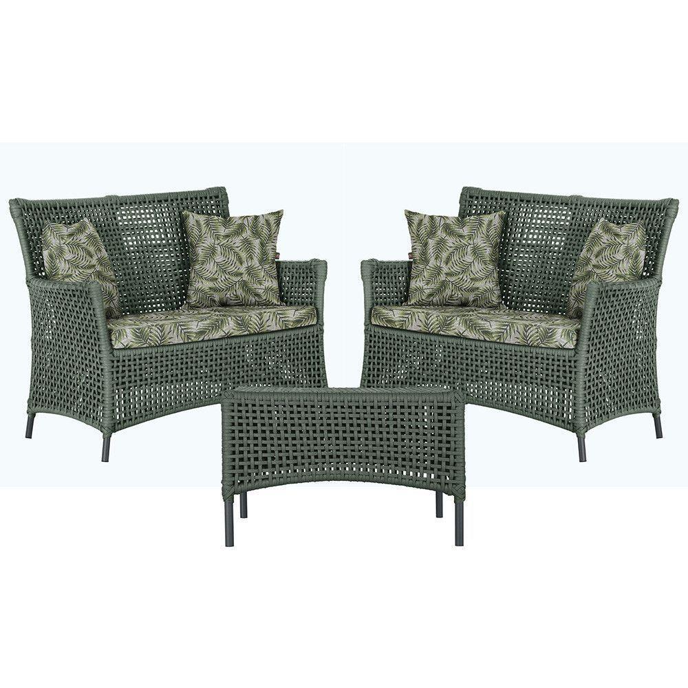 2 Sofás E Mesa Igapó Alumínio Preta Corda Náutica E5 Trama Verde - 1