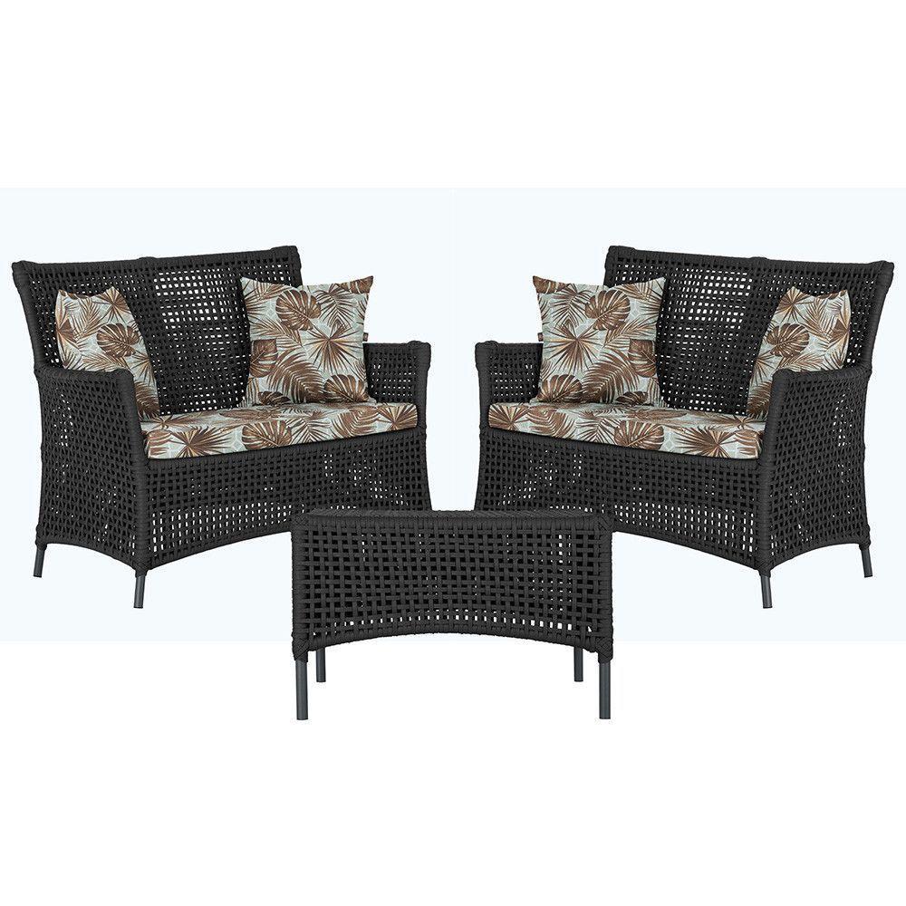 2 Sofás E Mesa Igapó Alumínio Preta Corda Náutica E6 Trama Preto - 1