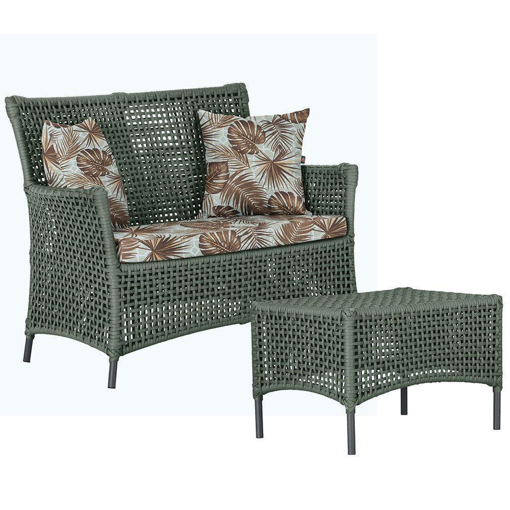 1 Sofá E Mesa Igapó Alumínio Preta Corda Náutica E6 Trama Verde - 1