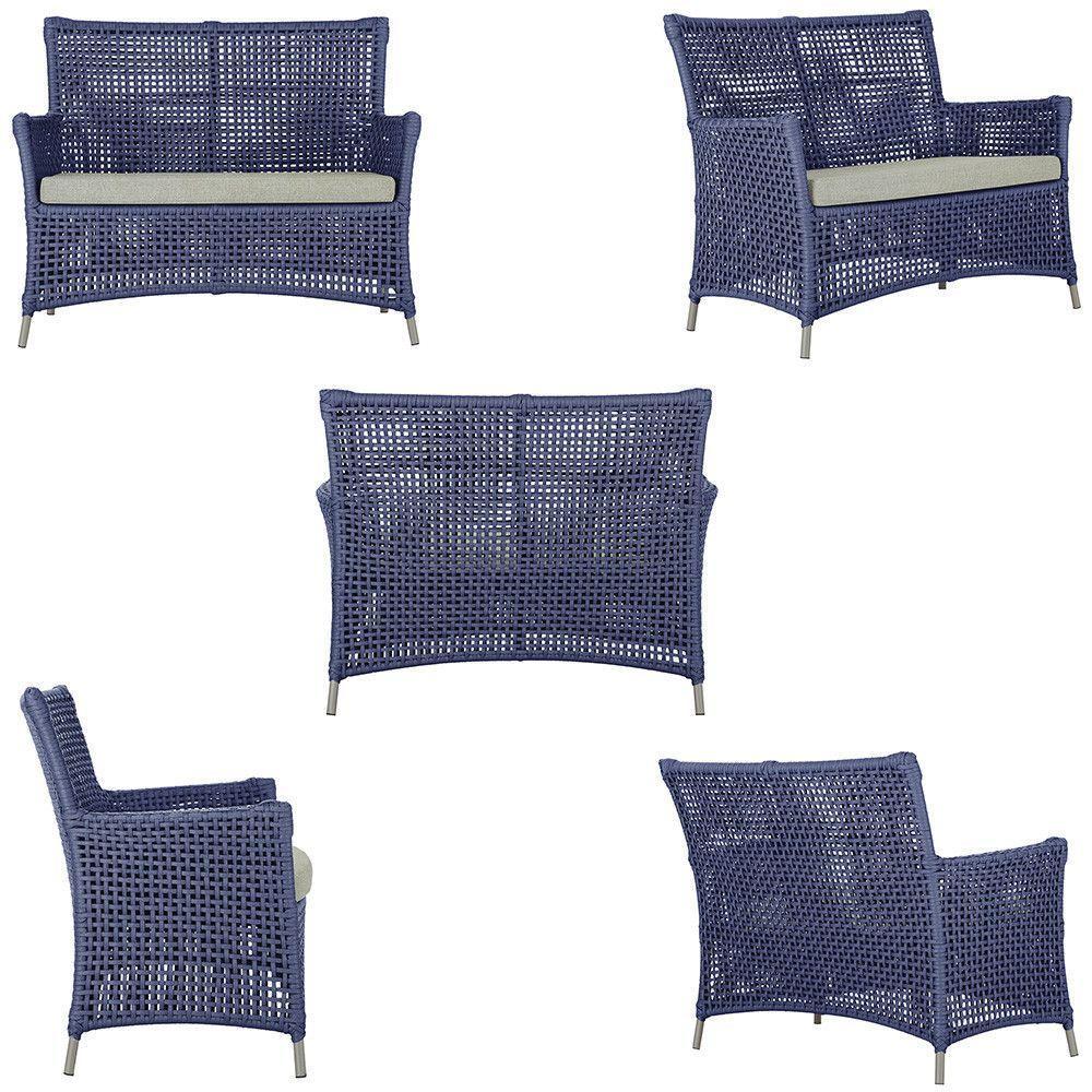 2 Sofás E Mesa Igapó Alumínio Fendi Corda Náutica E3 Trama Azul - 3