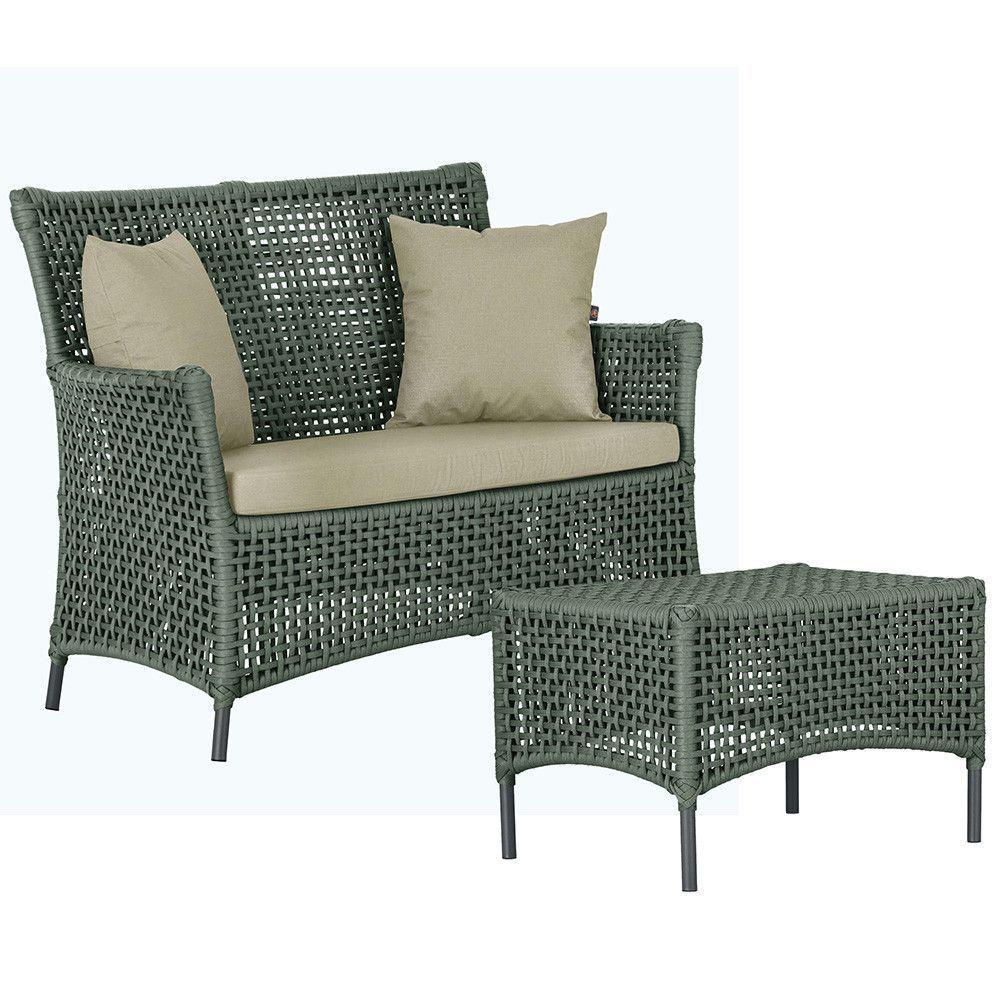 1 Sofá E Mesa Igapó Alumínio Preta Corda Náutica E7 Trama Verde - 1