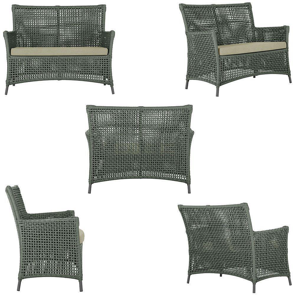 1 Sofá E Mesa Igapó Alumínio Preta Corda Náutica E7 Trama Verde - 2