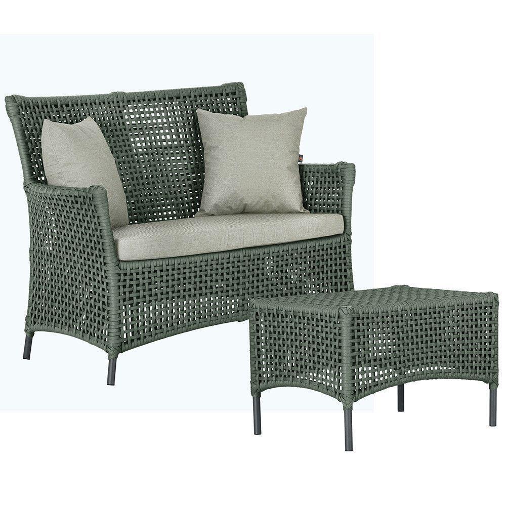 1 Sofá E Mesa Igapó Alumínio Preta Corda Náutica E3 Trama Verde - 1