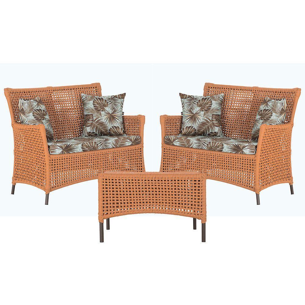 2 Sofás E Mesa Igapó Alumínio Marrom Corda Náutica E6 Trama Terra Cota - 1