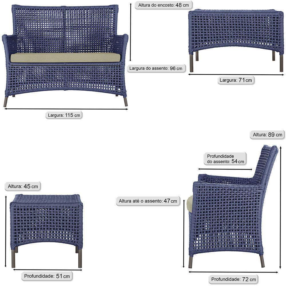 2 Sofás E Mesa Igapó Alumínio Marrom Corda Náutica E7 Trama Azul - 3