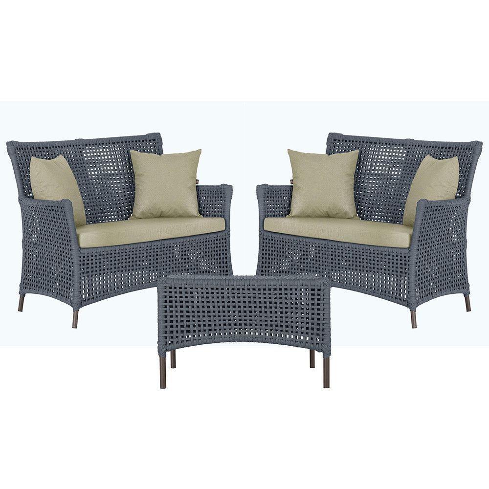 2 Sofás E Mesa Igapó Alumínio Marrom Corda Náutica E7 Trama Prata - 1