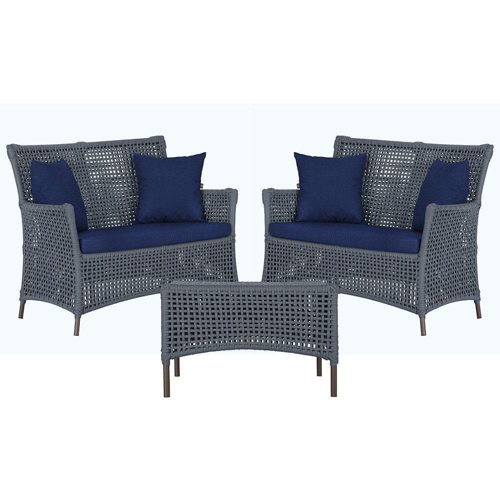 2 Sofás E Mesa Igapó Alumínio Marrom Corda Náutica E10 Trama Prata - 1